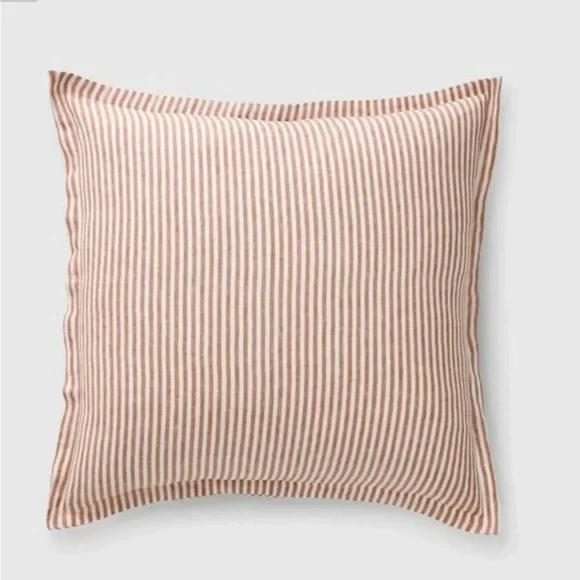 NWOT Quince European Linen Terracotta and White Stripe Euro Sham Set of 2 - Picture 4 of 4